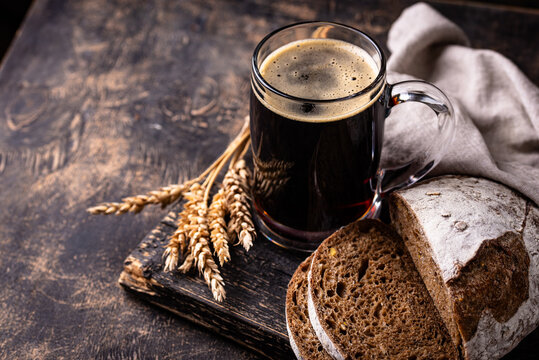 Glass of fresh bread kvass drink