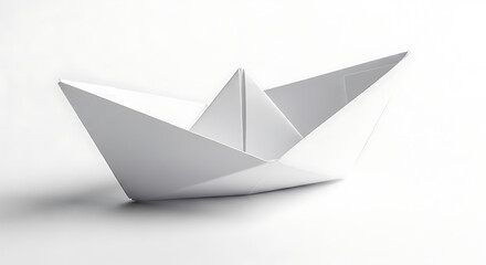 Origami paper boat simple folded craft for childhood fun isolated on white background