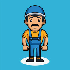 Fototapeta premium Friendly cartoon construction worker with a cheerful smile.