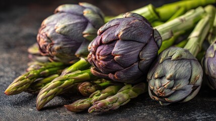Obraz premium Artisanal Food Concept: Fresh Artichokes and Asparagus Spear Detail