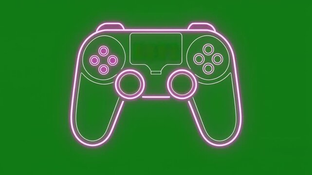 Neon Outline Game Controllers Arranged in Rows on Vibrant Green Chroma Key Background