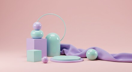 Pastel Geometric Shapes and Fabric Still Life