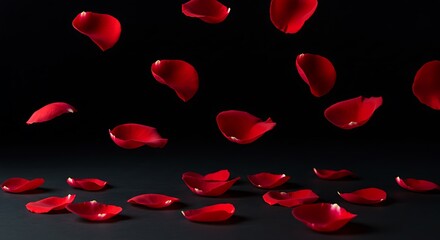 Falling Red Rose Petals on Black Background