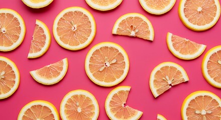 Pink Background Citrus Fruit Slices Pattern