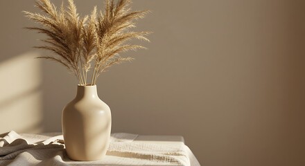 Beige Vase with Pampas Grass in Sunlight