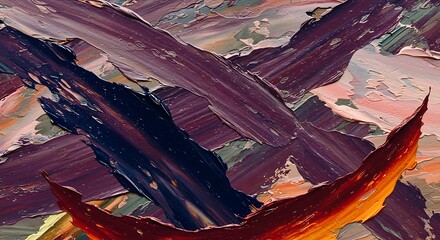 Abstract Impasto Painting, Purple, Orange, and Brown Hues