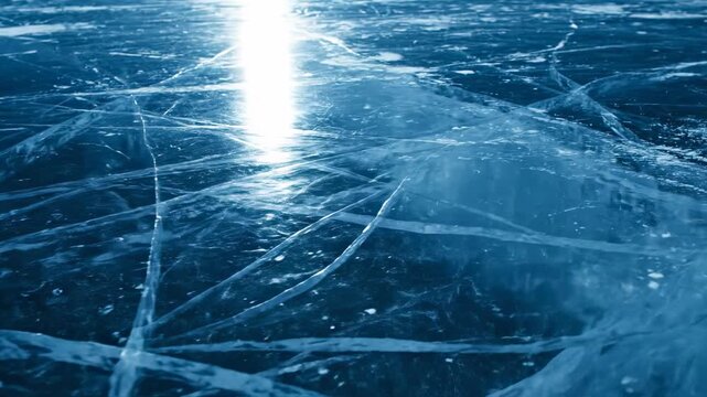 Frozen Water Surface: A mesmerizing view of a frozen water surface, with intricate cracks and patterns etched into the crystalline expanse, reflecting the ethereal glow of daylight.