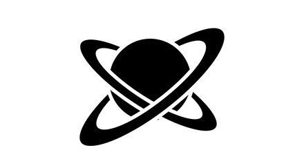 A stylized black and white graphic representing a planet with orbiting rings. © Zanita
