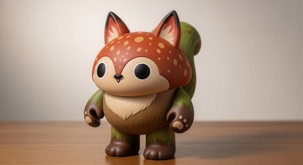 Obraz premium Stylized collectible figure resembling a woodland creature stands on a wooden surface.