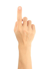 Human hand touch gesture on a white background showing a woman and a man palm and fingers reaching, holding, and clicking, gesture hand isolated