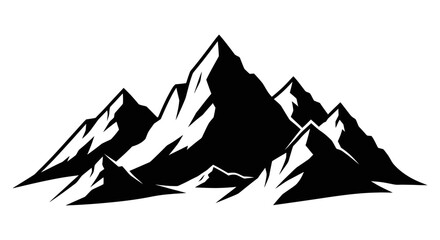 A striking black and white illustration of a rugged mountain range with sharp peaks and deep shadows. © Alule