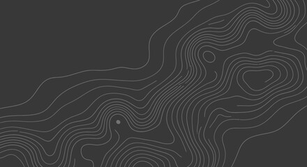 Abstract topographic map lines on a dark gray background, representing elevation and terrain. © Alule