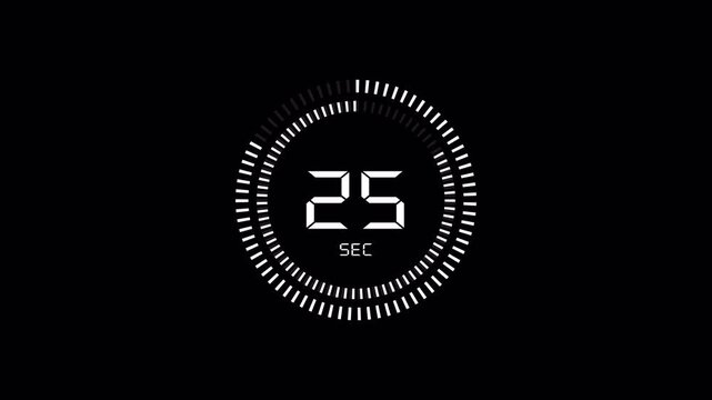 Digital 30 seconds countdown timer animation, modern digital thirty seconds timer countdown animated on transparent background.