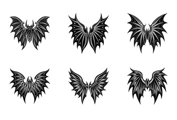 Obraz premium Collection of Six Black Stylized Wing Featuring Different and Textures Arranged in a Two-Column Grid on a White Background