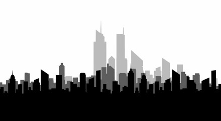 Obraz premium A stylized silhouette of a modern city skyline with varying heights of buildings against a white background.