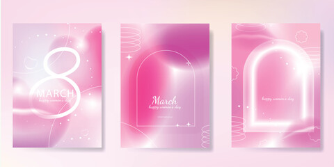 Naklejka premium International Women's Day March 8 Greeting card set of Pink number 8 with flower on pink background