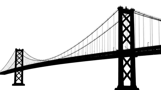 Graphic black silhouette of iconic San Francisco Bay Bridge with bold minimalist style for design travel or architectural visual needs concept