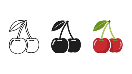 A set of three cherries in different stages of coloring Vector