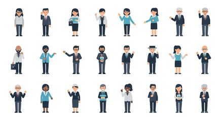 Diverse business professionals in suits with various poses