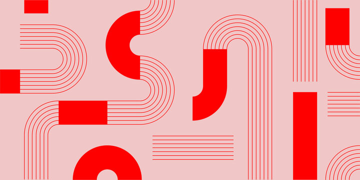 Abstract linear pattern illustration with flowing parallel stripes. Rose pink, bright red, pastel dirty pink, warm taupe.Clean modern art composition, ideal for editorial layouts,  stylish backgrounds