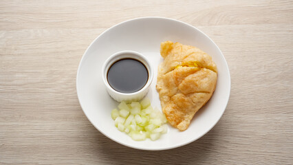 Pempek Kapal Selam with cuko sauce, Indonesian food