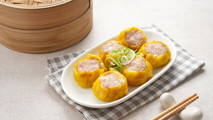 Steamed Shumai Dumplings on plate