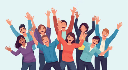 Obraz premium Happy group of people celebrating success with transparent background