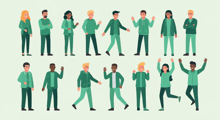 Diverse group of people in green casual clothing