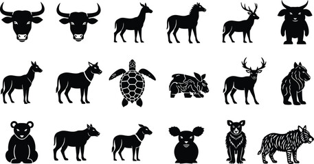 Obraz premium Collection of Black Silhouette Animal Icons: Wildlife and Domestic
