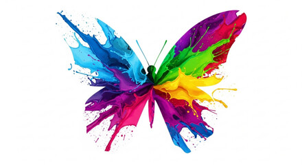 Colorful Butterfly Paint Splash on White Background