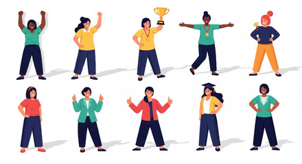 Fototapeta premium Diverse women celebrating success with awards and achievements