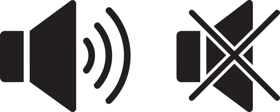 Vector sound on and off icons, speaker mute and unmute symbols, isolated on transparent background, png