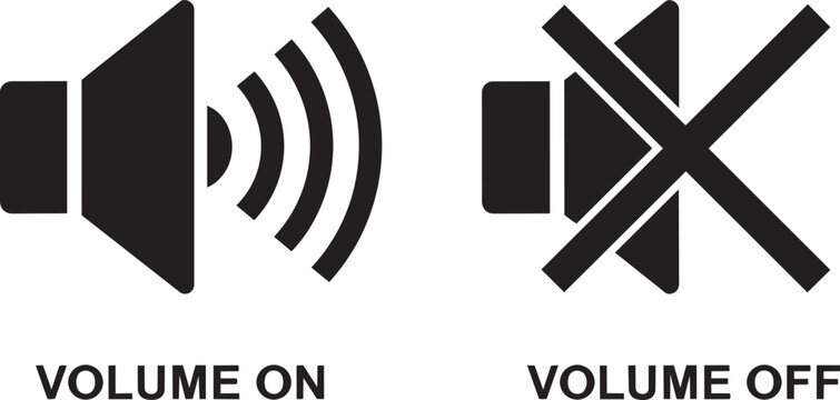 Volume on and off icons, speaker symbols for audio control, sound on or mute button, vector illustration for website or app UI