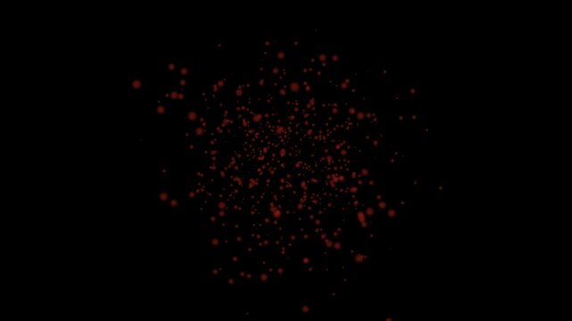 Red dots scatter across black background forming abstract pattern