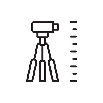 Surveying level icon. Topographic measurement and civil engineering, representing optical dumpy levels, builder's leveling tools, elevation surveying hardware, and precise site grading instruments.