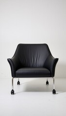 Black leather armchair isolated on a clean white background