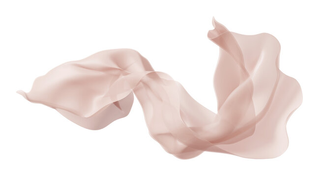 Sheer beige brown fabric flutters in the wind isolated on transparency background transparent cloth 3D render