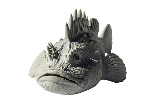 Sculpted stone fish with textured detail