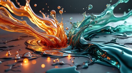 Dynamic collision of fiery flames and cascading blue water waves