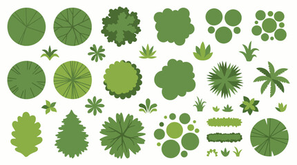 Landscape Architecture Plan Symbols Vector Set, Top View Tree and Shrub Icons for Garden Design and Site Mapping © Dileesha