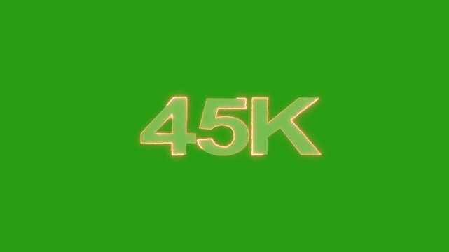 Neon number 45k text outline animation on black background.