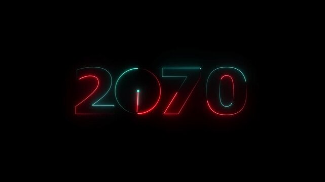 Happy New Year 2070 glowing neon text animation. New year celebration transfer animation. festival, new life, growth of business, investment, finance, innovation. 