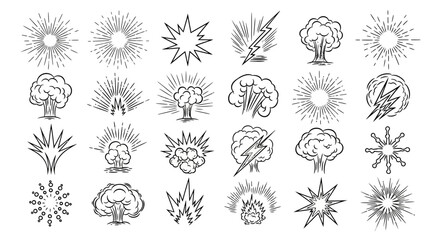 Collection of Explosion and Burst Icons: Explosions, Stars, and Energy Bursts © adi