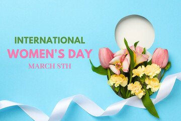 Obraz premium Flowers and ribbons for International Womens Day