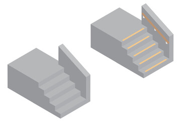 アイソメトリックな階段の手すりと滑り止めを設置する前と後のイラスト素材