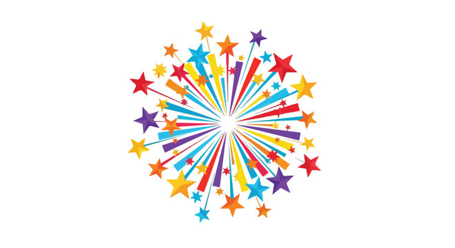 Colorful starburst graphic with multicolored stars and lines on a white background, showcasing a vibrant and celebratory design element.