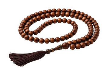 Obraz premium Wooden prayer beads with tassel on transparent background