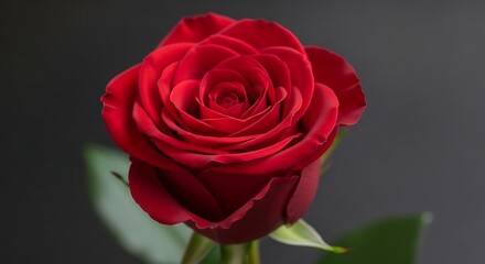 Fototapeta premium Red Rose Flower with Green Stem on Soft Pink Background