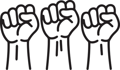 Obraz premium Three clenched fists symbolizing unity and solidarity in black and white