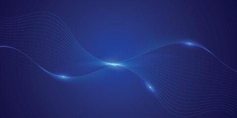Abstract blue Technology background with glowing waves. Modern Dark blue gradient flowing wave lines. Futuristic technology concept. Vector illustration